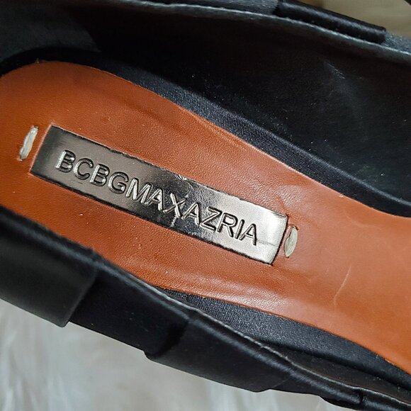 BCBGMAXAZRIA Black Satin Peep Toe Pumps SZ 8.5 - Picture 7 of 11